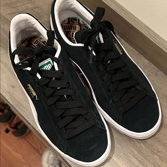 Puma Black Suede Sneakers with Gold Accents - Picture 1 of 1